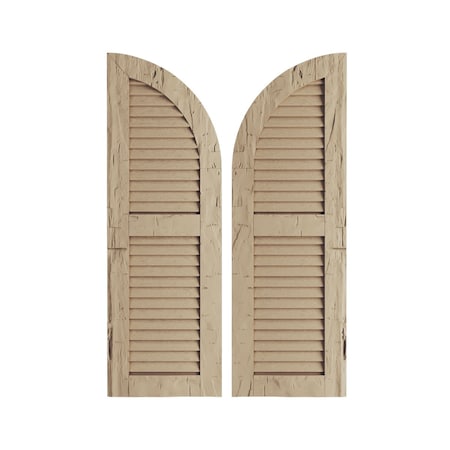 Hand Hewn 2 Equal Louver W/Quarter Round Arch Top Faux Wood Shutters, 12W X 76H (64 Low Side)